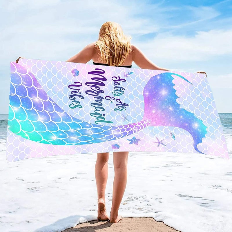 Bonsai Tree Mermaid Beach Towel, Mermaid Tail Cute Microfiber Bath Towel for Girls, Mermaid Scales Sand Free Quick Dry Womens Travel Towels for Yoga Sports 31" x 63" - Image 4